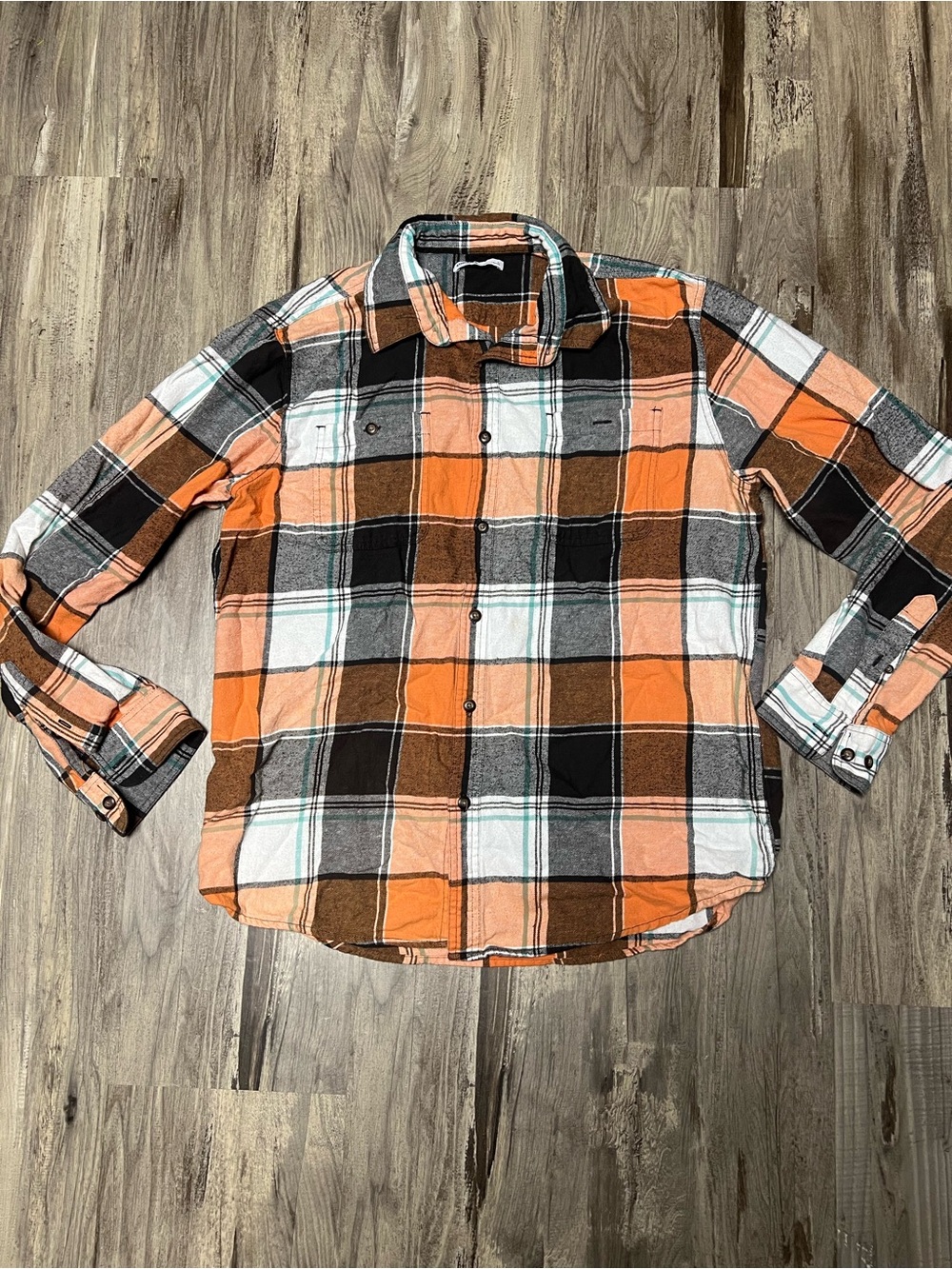 Sonoma Goods For Life Mens L Supersoft Flannel Shirt Orange Brown Plaid Cotton